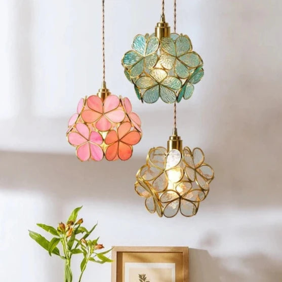 Glass Flower Mini Copper Chandelier